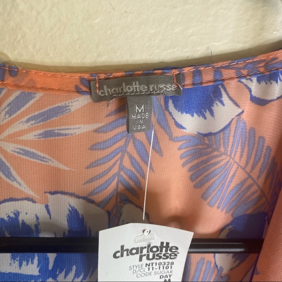 NWT Charlotte Russe Pink Blue Tropical Floral Sheer Kimono Medium - Picture 6 of 10